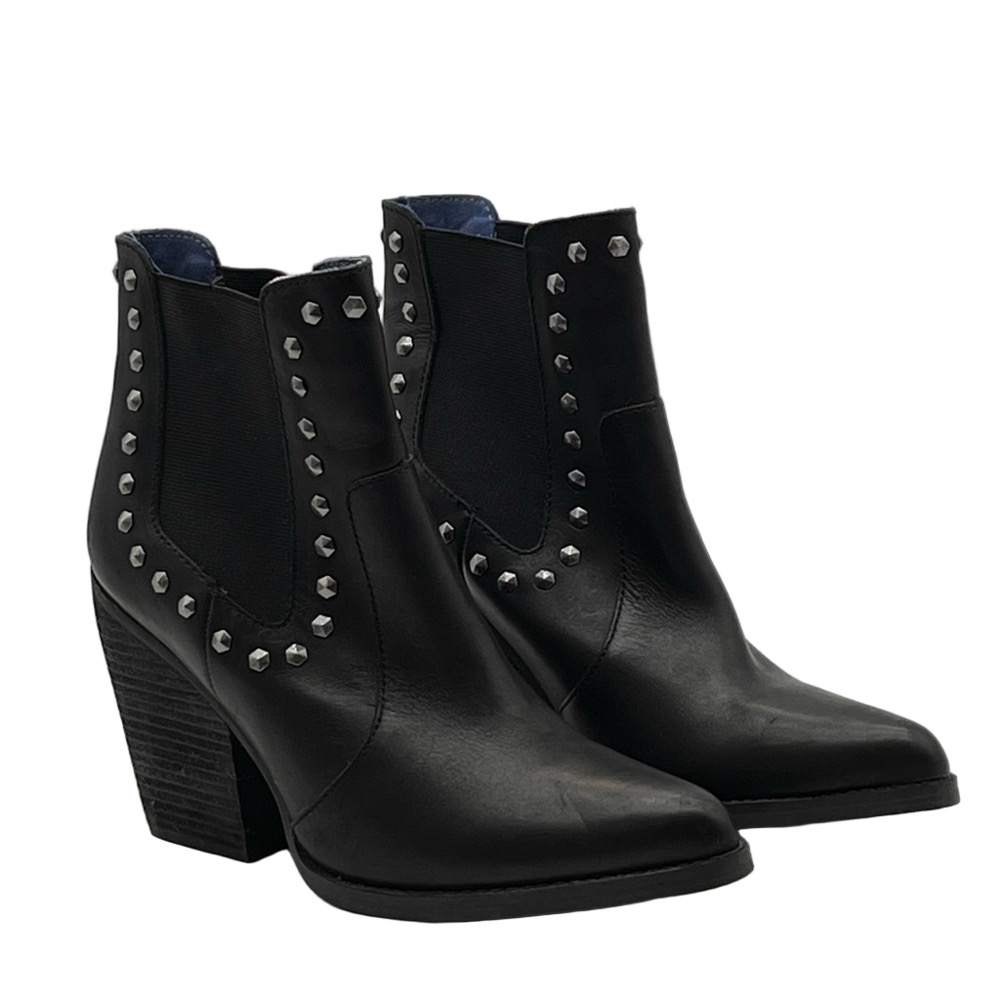 Dingo Black Ankle Boots Stay Sassy Western Cowboy Silver Studs Heeled Womens 10